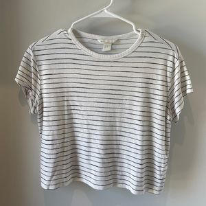 H&M Striped White Black Short Sleeve Cropped Top Tee Small